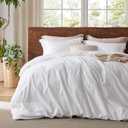 Bedsure 100% Washed Cotton Duvet Cover King - Bright White Minimalist Duvet Cover Linen Like - 3 Pieces Plain Simple Cotton Duvet Cover Set with 2 Pillow Shams (Bright White, King, 104"x90") (King (104" x 90"), 02 - Bright White (No Comforter))