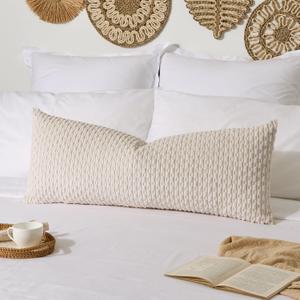 Kevin Textile 14x36 Inch Long Lumbar 1 Pack Boho Decorative Throw Pillow Cover Soft Striped Corduroy Rectangle Cushion Case Farmhouse Solid Color Accent for Living Room Couch Sofa Bed, Cream White
