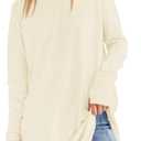 Fisoew Women's Casual Long Sleeve Tops Crew Neck Round Hem Loose T-Shirts Tunic Tops with Thumb Holes (Large)