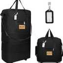 Foldable Travel Bag with Wheels, Extendable Tote Bag, Roller Expandable Luggage Compartment, Large Capacity Lightweight Luggage Bag, Waterproof for Men and Women(Black)