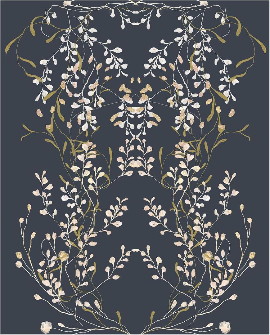 HAOKHOME Floral Wallpaper Peel and Stick Vintage Navy/Beige/Olive Green Damask Wall Paper Renter Friendly Contact Paper 17.7in x 9.8ft
