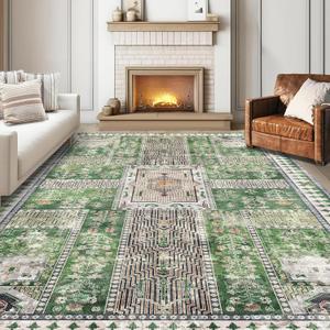 Vintage 6' x 9' Washable Area Rug - Stylish Indoor Rug for Living, Dining or Bedroom - Lightweight Carpet with Non-Slip Backing - Foldable for Easy Placement and Maintenance - Green (6' x 9' (Rectangular), Vintage-green)