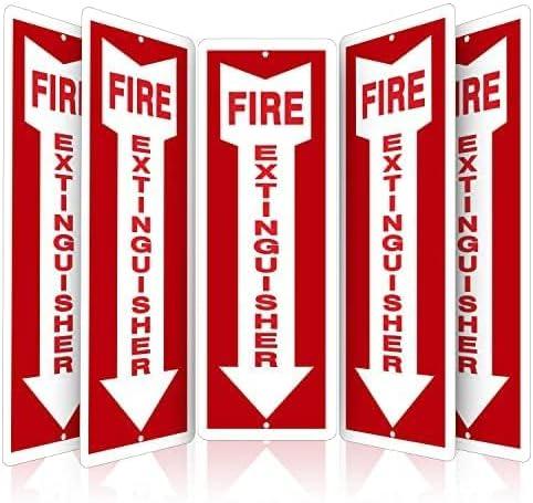 OLANZU Fire Extinguisher Signs For Business - Pack of 5 - Metal Fire Extinguisher Sign 4" x 12" Aluminum - UV Protected for Indoors & Outdoors