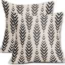 Sweetshow Boho Pillow Covers 18x18 Set of 2 Bohemian Ethnic Black Geometric Herringbone Print Decorative Throw Pillows Outdoor Pillowcase Square Linen Farmhouse Cushion Case Decor for Couch Sofa Bed