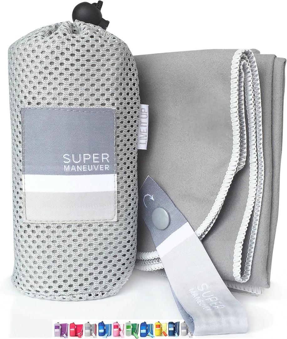 Super Towel for Sports, Travel & Beach  Lightweight, Compact, Absorbent, Quick-Dry, Soft Microfiber Suede  Great for yoga, pool, gym, bath, outdoors, anywhere! (Gray+White, M (40x20"))