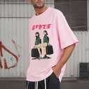 Oversized Graphic Tees Men Vintage Y2K Print Shirts Streetwear Unisex Harajuku T-Shirts (Black, L)