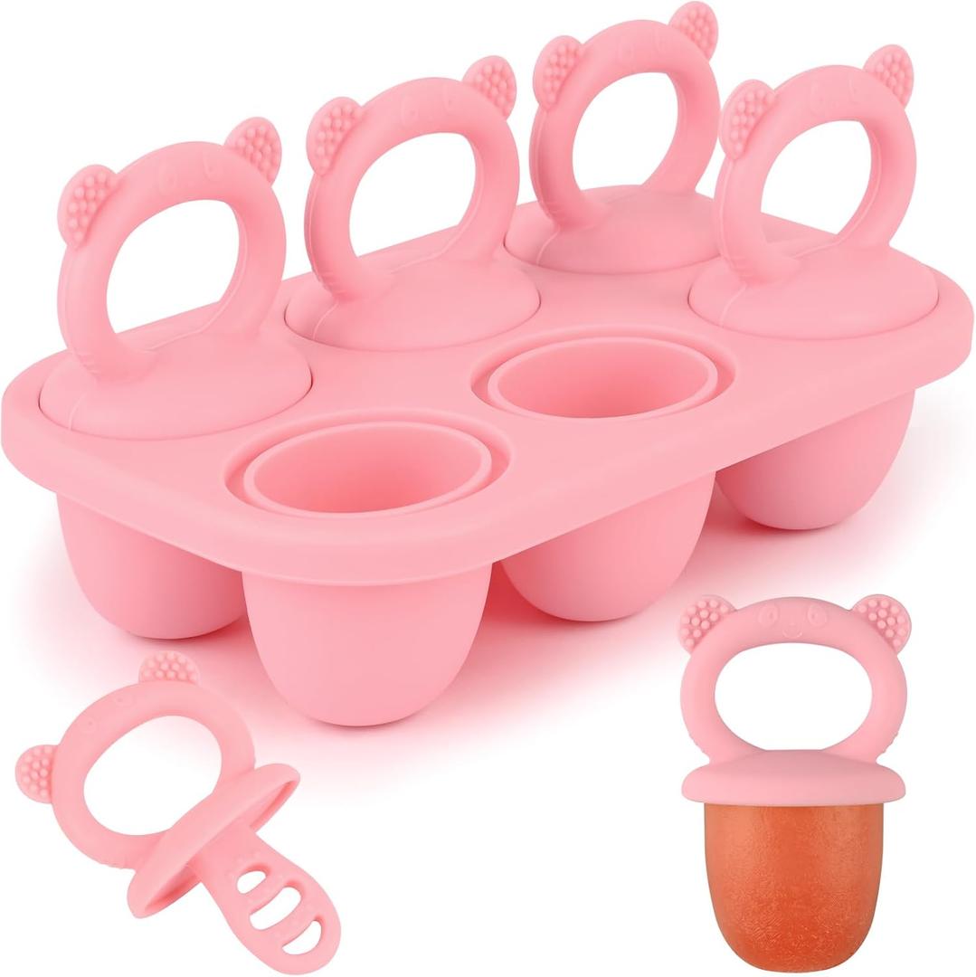 Sakolla Baby Popsicle Molds Mini 6-Cavity Silicone Ice Pop Mold with Sticks Breastmilk Popsicle Molds for Teething Relief Toddler Popsicle Mold for Ice Cream Frozen Yogurt and Fruit Juice (Pink)