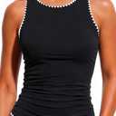 Daci Tankini Tops for Women High Neck Swim Top Tummy Control Bathing Suit Top Modest Swim Tank Top No Bottom (Black, M)