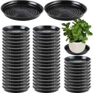 50 Packs 12 Inches Large Plant Saucers for Indoor Outdoor Use Heavy Duty Plastic Plant Plate Dish for Planter Bulk Round Flower Pot Drip Trays to Catch Water 4 to 20 Inch, Black