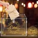 Ywlake Acrylic Wedding Card Box with Lock and Slot, Money Cash Gift Box Holder, Clear Wedding Post Box Letter Envelope Boxes for Reception Anniversary Birthday Party Baby Shower (Transparent) (Arylic-Gold)
