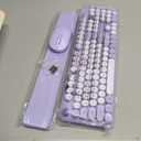 Wireless Keyboard and Mouse Combo, Cute Round Keycaps, Full-Size Retro Typewriter Keyboard with Detachable Wrist Rest, 2.4GHz Cordless Connection for Mac/Windows/PC/Laptop (Purple-Colorful)