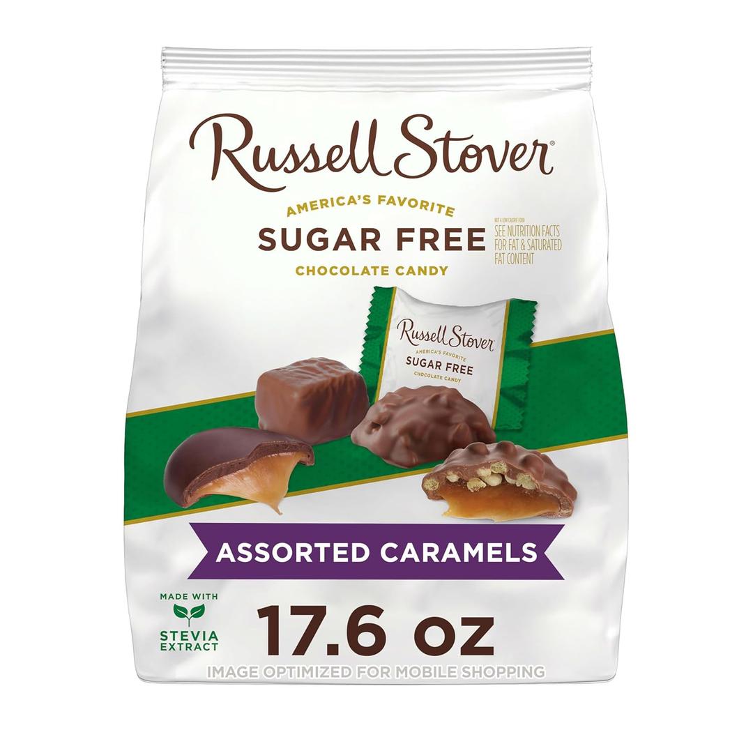 Russell Stover Sugar-Free Assorted Chocolate Caramels, 1.1 Pound (Pack of 1), Best By: 05/01/25