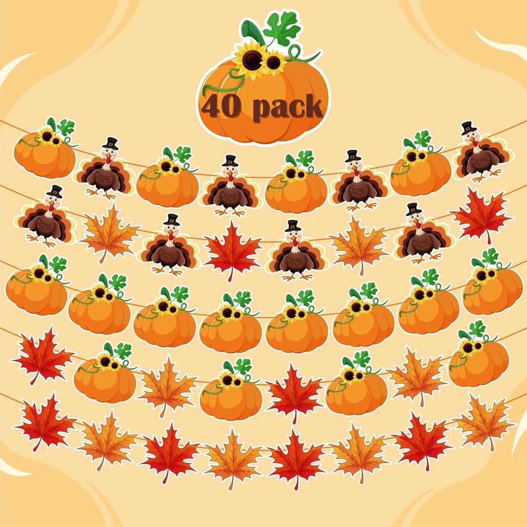 OHOME 40 Pack Thanksgiving Decorations -Thanksgiving Banner for Indoor Home Party Office Classroom School Fall Decor (Orange)