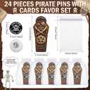 Tondiamo 24 Sets Pirate Theme Party Metal Pin with Card Organza Bags Gift Vintage Skull Brooch Pin Skeleton Lapel Pins for Pirate Themed Birthday Halloween Party Favors