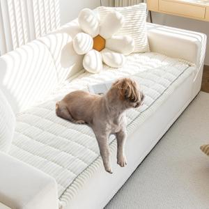 Non Slip Fuzzy Pet Couch Covers for Sofa, Washable Couch Cushion Covers for Large Dogs (27in*83in, White)
