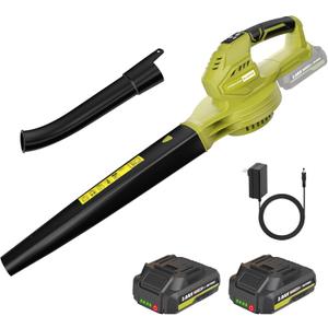 Leaf Blower Cordless, 20V Electric Blower with 2 X 2.0Ah Batteries and Fast Charger, 3 Speed Control, Handheld Lightweight Blower for Patio, Garden Cleaning, Dust, etcLemon Green