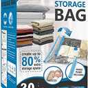 20 Pack Vacuum Storage Bags, Space Saver Bags (4 Jumbo/4 Large/4 Medium/4 Small/4 Roll) Compression for Comforters and Blankets, Sealer Clothes Storage, Hand Pump Included