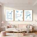 3 Pcs Blue Bow Wall Art Inspirational BiblePreppy Painting Pictures Wall Decor Blue Bow Bible Posters Prints Artwork Aesthetic for Girls Room College Apartment Living Room Bedroom Unframed, 24L"X16W"