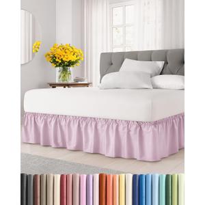 Wrap Around Dust Ruffle Bed Skirt - Light Pink - for Full Size Beds with 15 Inch Drop - Elastic Strap - Adjustable Pleated Bedskirt with Brushed Fabric and Wrinkle Free - for Women, Men, Kids & Teens