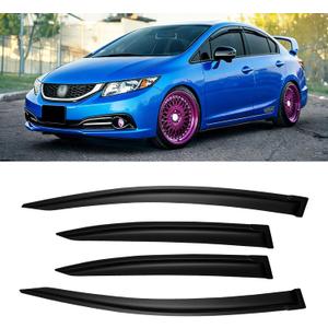 Window Rain Guards for 2012-2015 Honda Civic Sedan, Window Visor Guard Vent Wind Shade Deflector Rain Shield Protector Sun Visor for 12-15 Civic 2013 2014 12 13 14 15, Outside-Mount, 4 Pieces