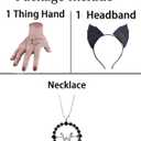 Women Wednesday Addams Wigs with Thing Hand Necklace and Headband Long Black Braided Wigs with Bangs for Halloween