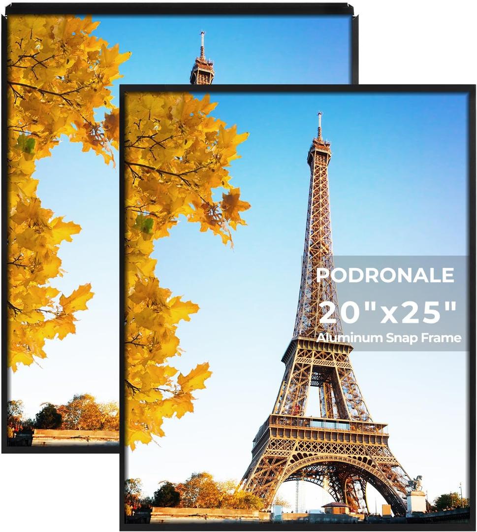 20x25 Poster Frames, Plexiglass, Black Aluminum Snap Frame, Front-loading Frame for Wall (Black, 2pcs)