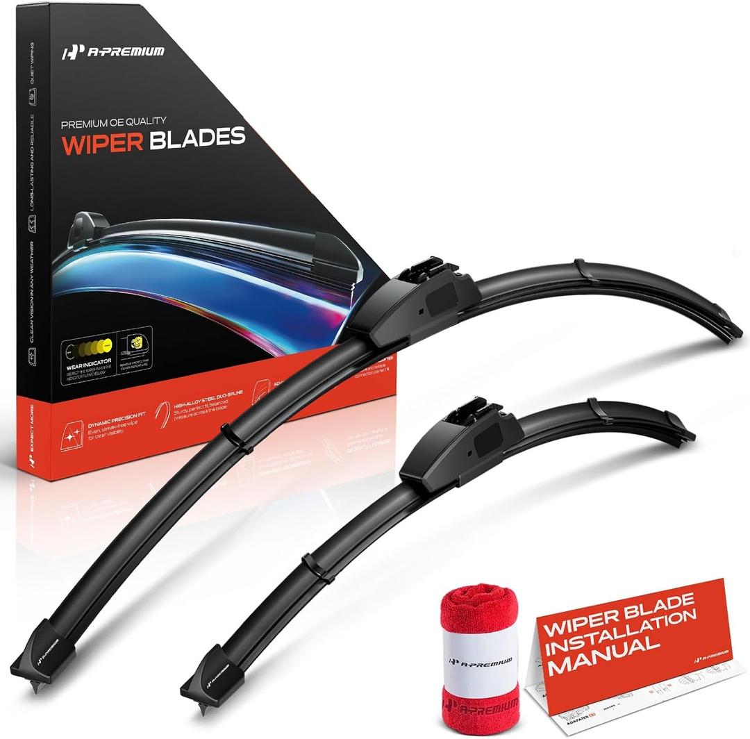 2 x A-Premium 26" + 17" Windshield Wiper Blades with Wear Indicator & Towel