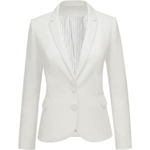 LookbookStore Womens Notched Lapel Pockets Button Work Office Blazer Jacket Suit (Medium, Two Buttons Brilliant White W Striped Lining)