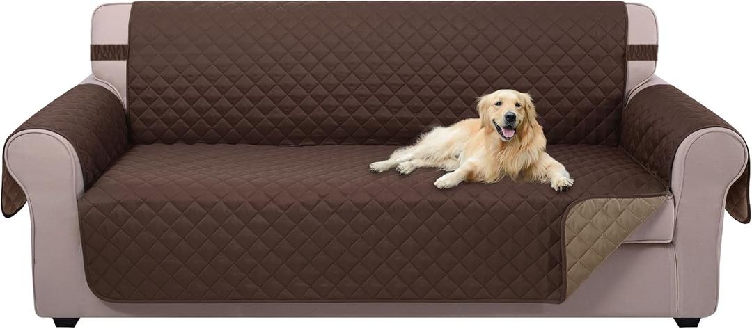 U-NICE HOME Reversible Sofa Cover Couch Cover for Dogs with Elastic Straps Water Resistant Furniture Protector for Pets Couch Cover for 3 Cushion Couch (Sofa, Chocolate/Taupe)