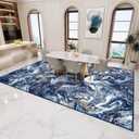 GEMBED Washable Area Rug 4x6 - Artistic Style Modern Rug for Living Room Bedroom Dining Room, Soft Low Pile Machine Washable Carpet, Non Slip Non Shedding Area Rug - Dark Blue/Gold, 4' x 6' (Rectangular)