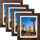 SESEAT 8x10 Picture Frames Rustic Brown with Mat Photo Frames 4 Packs for Tabletop or Wall