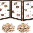 Geelin Photo Display Board with Clips Farmhouse Graduation Picture Display Wooden Rustic Freestanding Picture Collage Frame 2026 Grad Decor for Postcard Home Dorm(3 Panel,54 x 24 Inch)