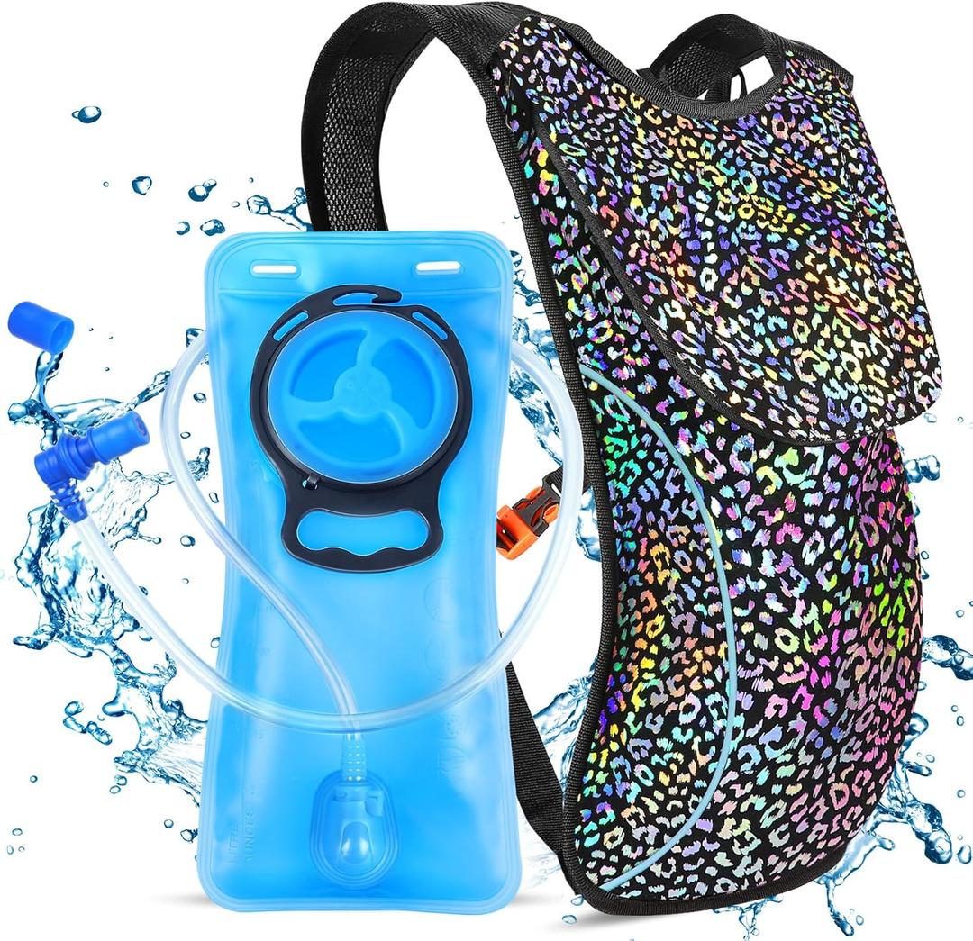 Rave Hydration Pack, Hydration Backpack with 2L Hydration Bladder, Festival Essential Water Backpack for Hiking, Running, Cycling, and Music Festivals (Dazzling-Black)