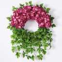 Artificial Hydrangea Wreath for Front Door Outside - Fake Hydrangea Real Touch Ivy, Spring Summer Greenery Flowers Wreath, for Home Mantel Window Farmhouse Decor (23", Rose Red)