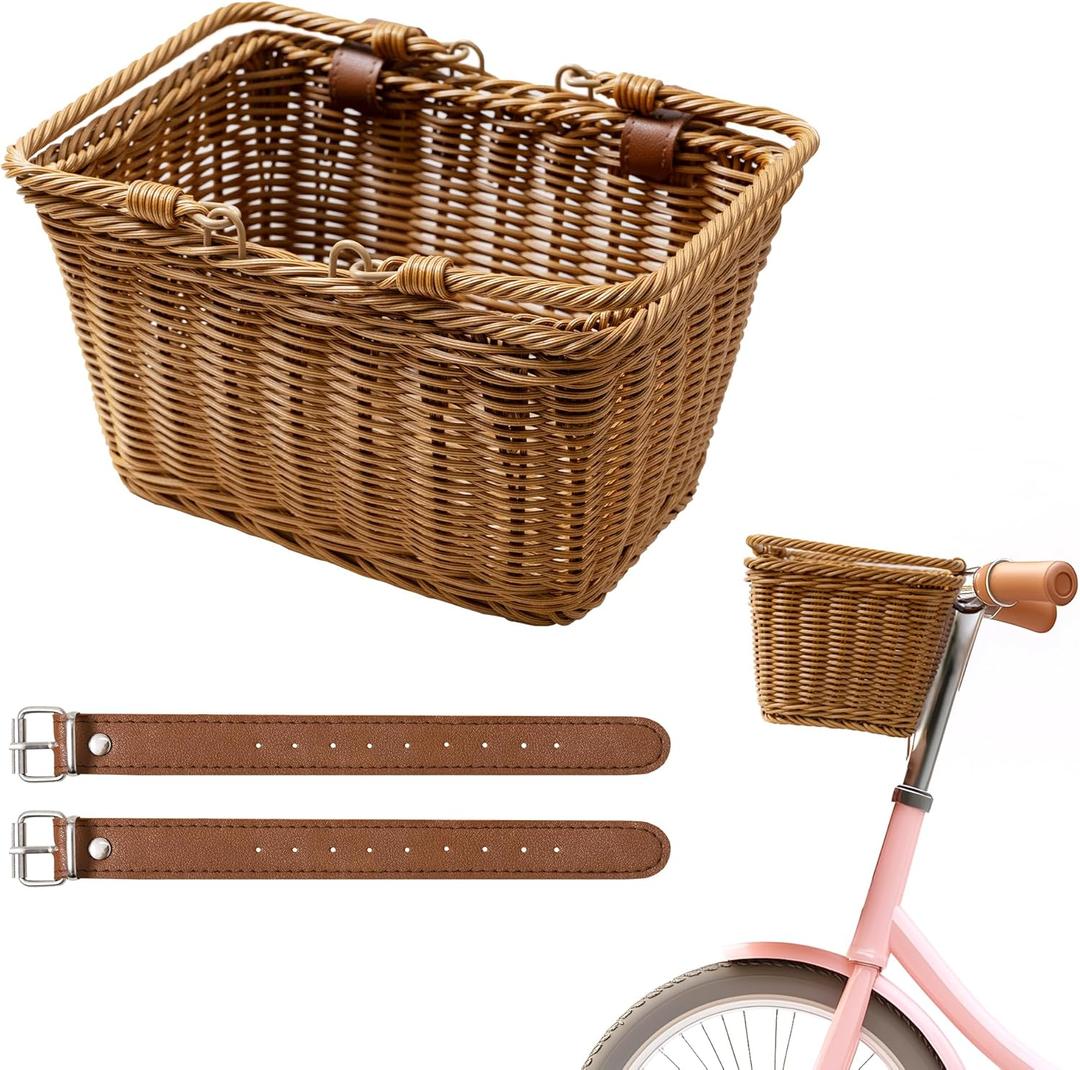 GRANNY SAYS Kids Bike Basket, Front Bicycle Bike Baskets for Kids, Small Wicker Bike Basket for Boys and Girls, Small Wicker Basket for Bike, 9" x 7" x 6", 1-Pack (Brown)