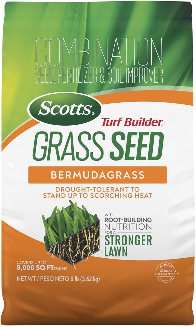 Scotts Turf Builder Grass Seed Bermudagrass with Fertilizer and Soil Improver, Drought-Tolerant, 8 lbs.