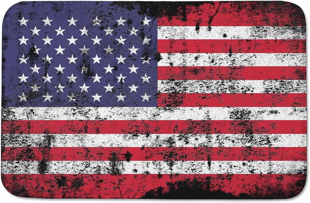 Rustic American Flag Bathroom Rugs 24x16 Inches | Water Absorbent Soft Non-Slip Bath Mat Machine Washable Mats for Showers Laundry Rooms Indoor Doors Decor