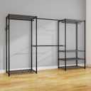 ecobedding Heavy Duty Garment Rack, 900LBS Max Load Freestanding Closet Organizer with 6 Storage Shelves & 3 Adjustable Hanging Rods, Multifunctional, Glossy Black, 15.75" D x 70-88.5" W x 76.5" H