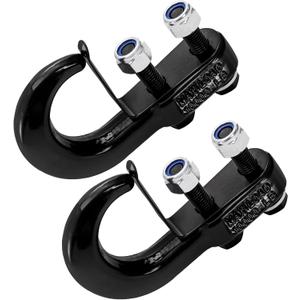 TOPZEA 2 Pack Universal Recovery Tow Hooks 10000 Lbs, Bolt-On Black Forged Steel Tow Hooks with Clip Compatible with Most Pickup Truck, SUV, Van, Towing Accessories