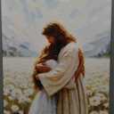 Frame Jesus Hugging Girl Canvas Wall Art Jesus and Woman Wall Decor Pictures Modern Christian Healing Embrace Mormon Prints Posters for Hallway Bathroom Dining Living Room Kitchen Wall Bedroom Decoration 16x24in