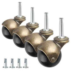 2" Ball Caster Wheels, casters Set of 4 Brass Vintage Antique Caster 5/16" x 1 1/2" (8 x 38mm) Wheels Pole with Sleeve for Furniture, Chairs, Cabinets, casters Set of 4 Heavy Duty