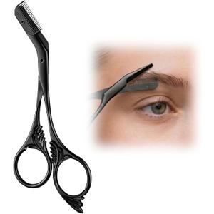 Eyebrow Trimmer Scissor with Comb, Eyebrow Scissors for Women, Stainless Steel Precision Eyebrow Cutter, for Women and Men (Black)