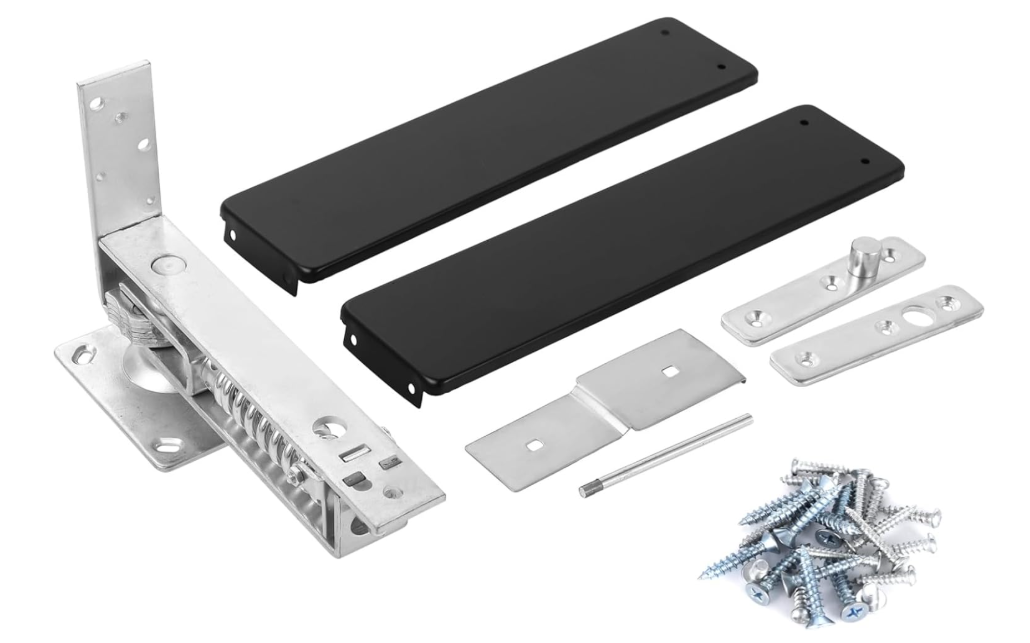 Double Action Spring Hinge, Includes Cover Plates, Stainless Steel Spring Pivot Hinge for Wood Door, Self-Closing Door Hardware with Adjustable Telescoping Shaft