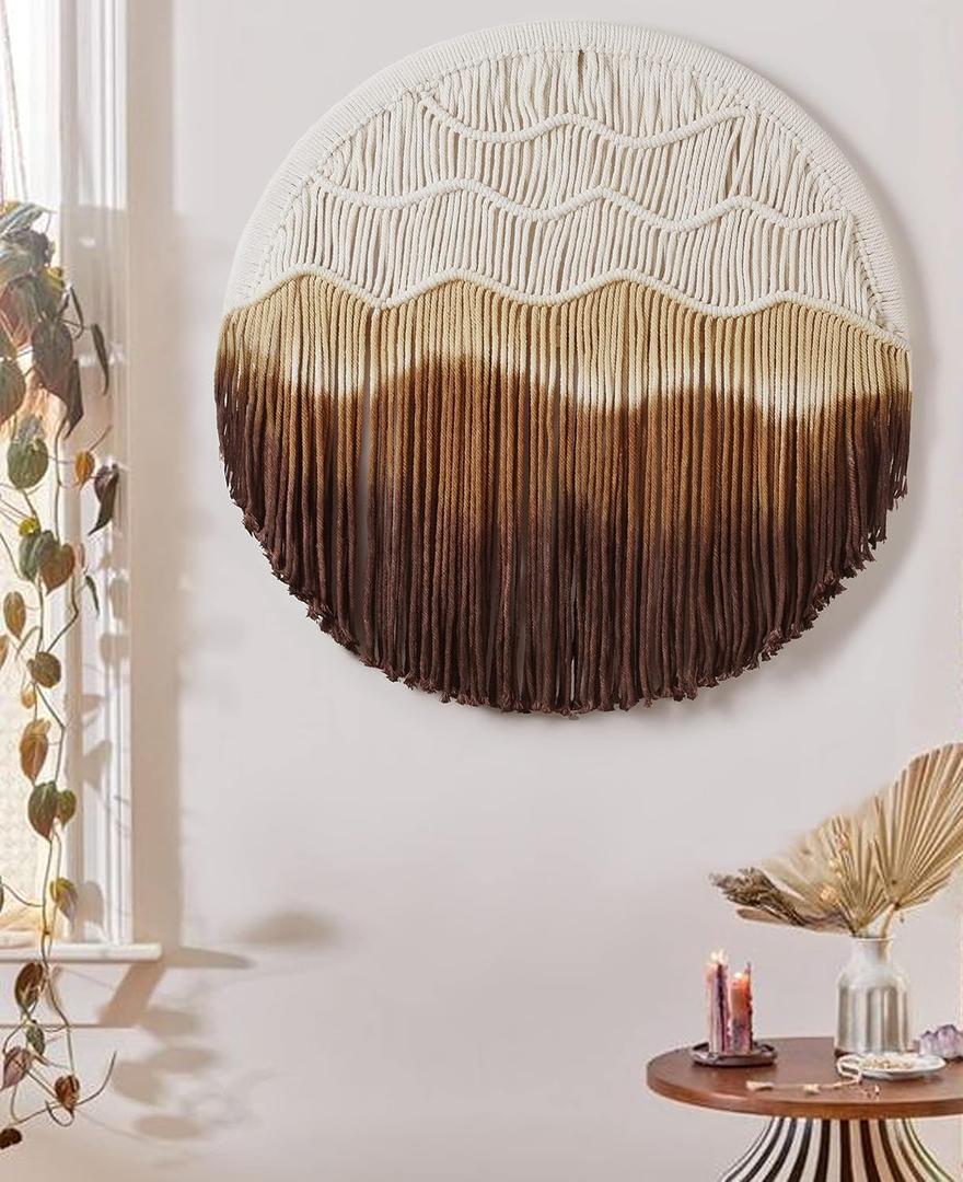 IOWER Macrame Wall Hanging Round Hoop Circle Handmade Home Wall Dcor 20" (Yellow)
