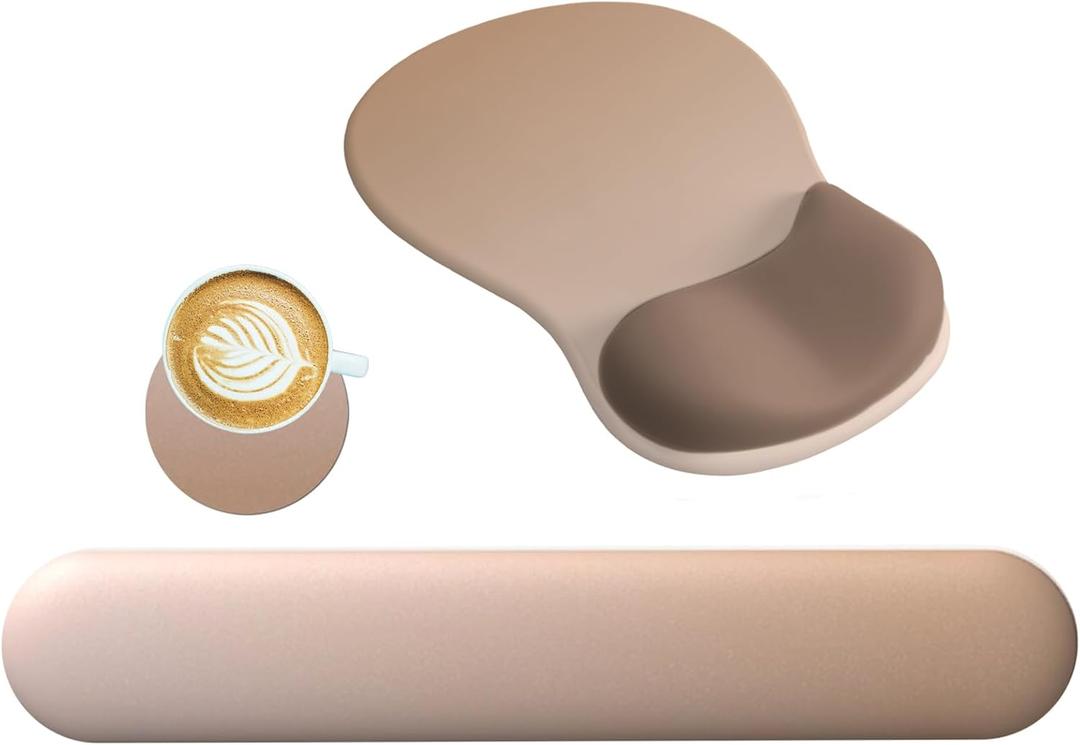 DINKY Upgrade Keyboard Wrist Rest, Mouse Pad with Non-Slip PU Base, Memory Foam Easy Typing Wrist Support Mousepad for Computer Laptop Gaming Office, Brown Mocha