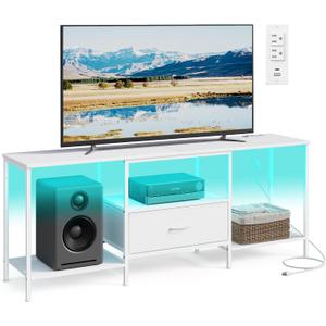 SONGMICS TV Stand for TVs Up to 70 Inches Entertainment Center, Media Consolefor living room，Fabric Drawer， Cloud White, BELLAH Collection ULGS131W101S. 13.8"D x 61.8"W x 23.6"H