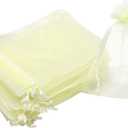 100PCS Premium Sheer Organza Bags, Beige Wedding Favor Bags with Drawstring, 3.5x4.5 Inches Jewelry Gift Bags for Party, Christmas, Festival, Candy, Bathroom Soaps, Makeup Organza Favor Bags Mothers Day Gifts