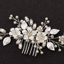 SWEETV Silver Bridal Hair Comb for Wedding Hair Accessories, Handmade with Crystals, Pearls, and Leaves, 4.72 x 2.75 inches, for Brides, Women