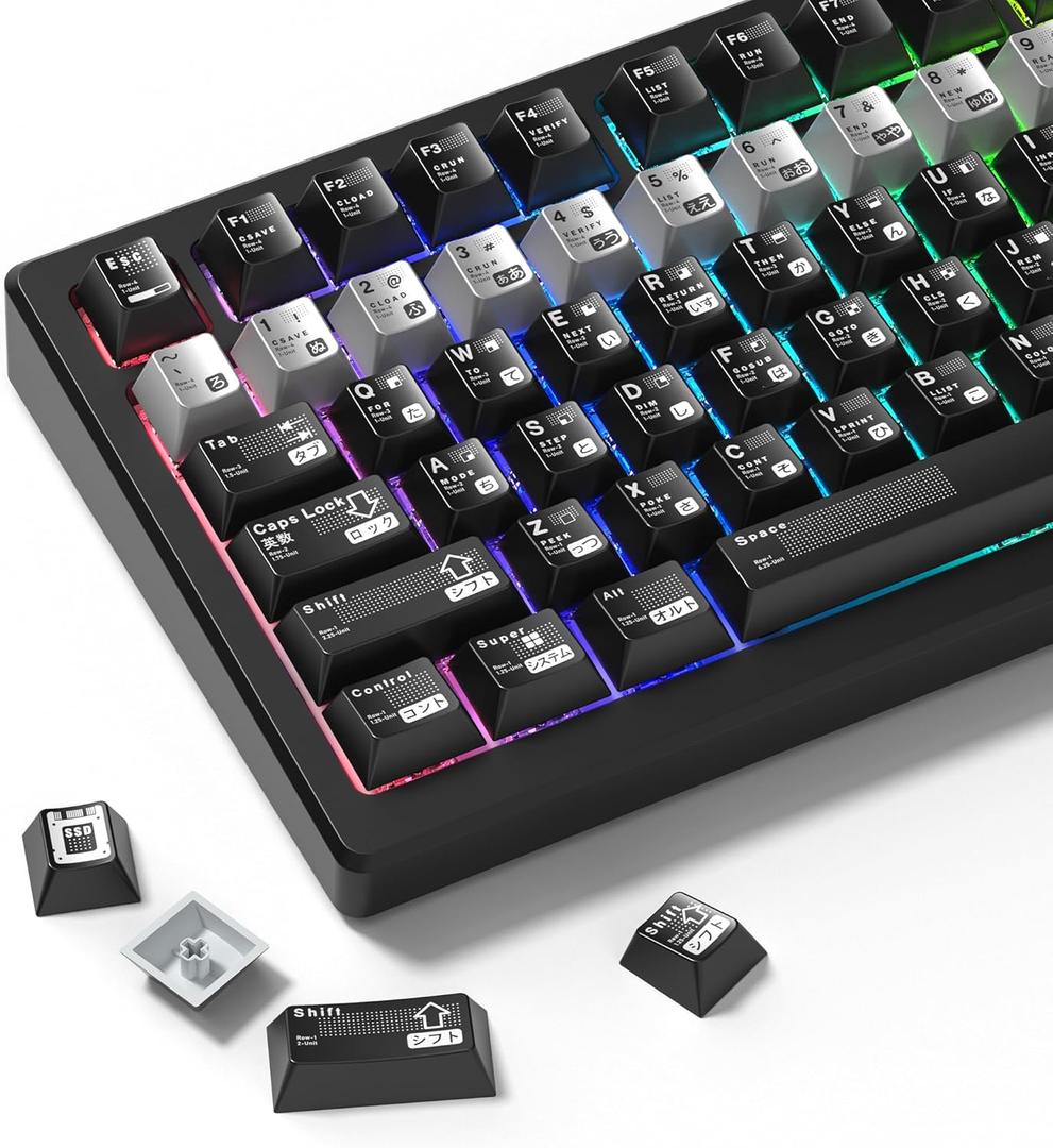 PBT Keycaps with Metal Paint, Janese Style 112-Key Black/Silver Custom Keycap Set dye Sublimation,Cherry Profile Key caps for 61/64/66/68/75/84/87 MX Switches Mechanical Keyboards