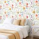 VEELIKE Watercolor Floral Wallpaper Peel and Stick Vintage Dreamy Flower Wallpaper for Girls Bedroom Nursery 17.7''x118'' Self Adhesive Boho Floral Wall Mural Contact Paper for Cabinets Shelves Drawer